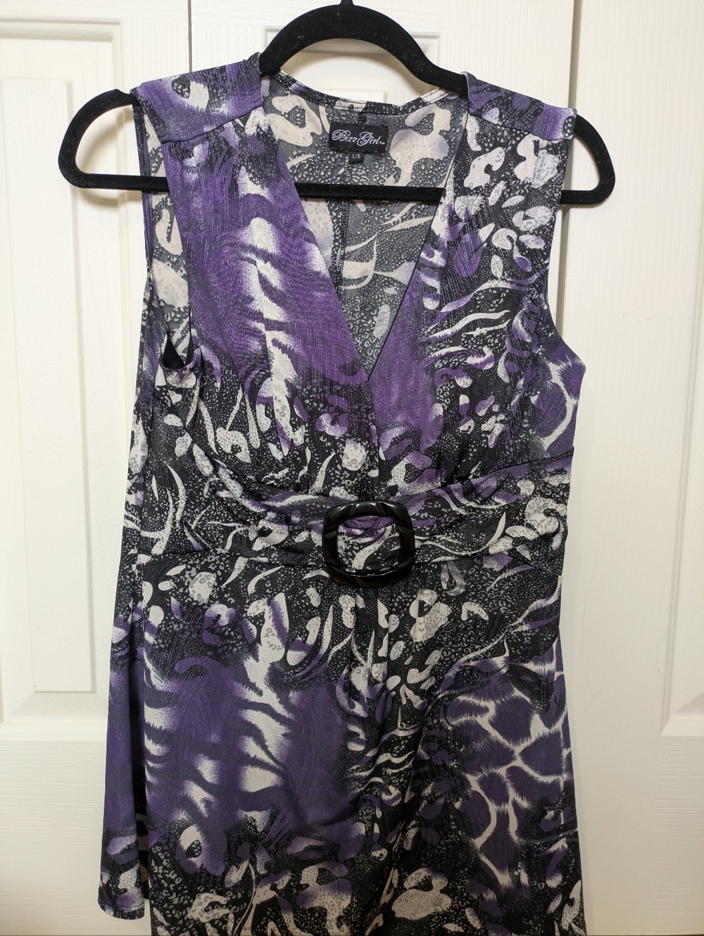 Y2K Bizz Girl Blue Star Purple & Black Printed V-Neck Belted Dress